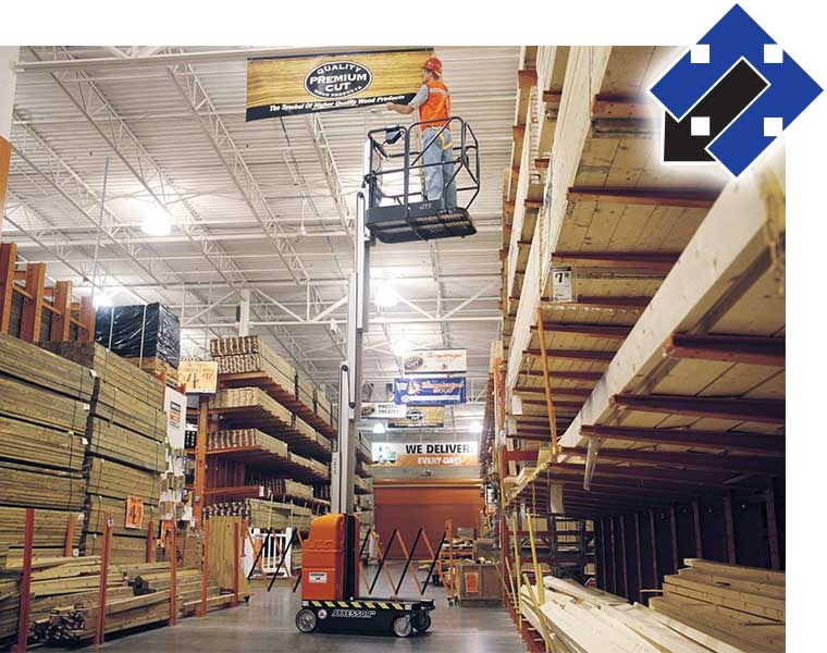 JLG lift in a lumber store
